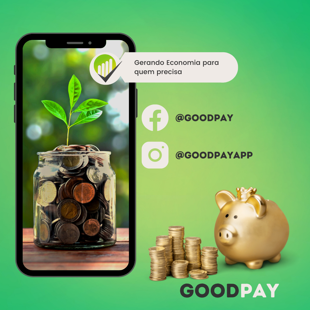 Card 2 escrito: Gerando economia para quem precisa com link das rede sociais da goodpay.